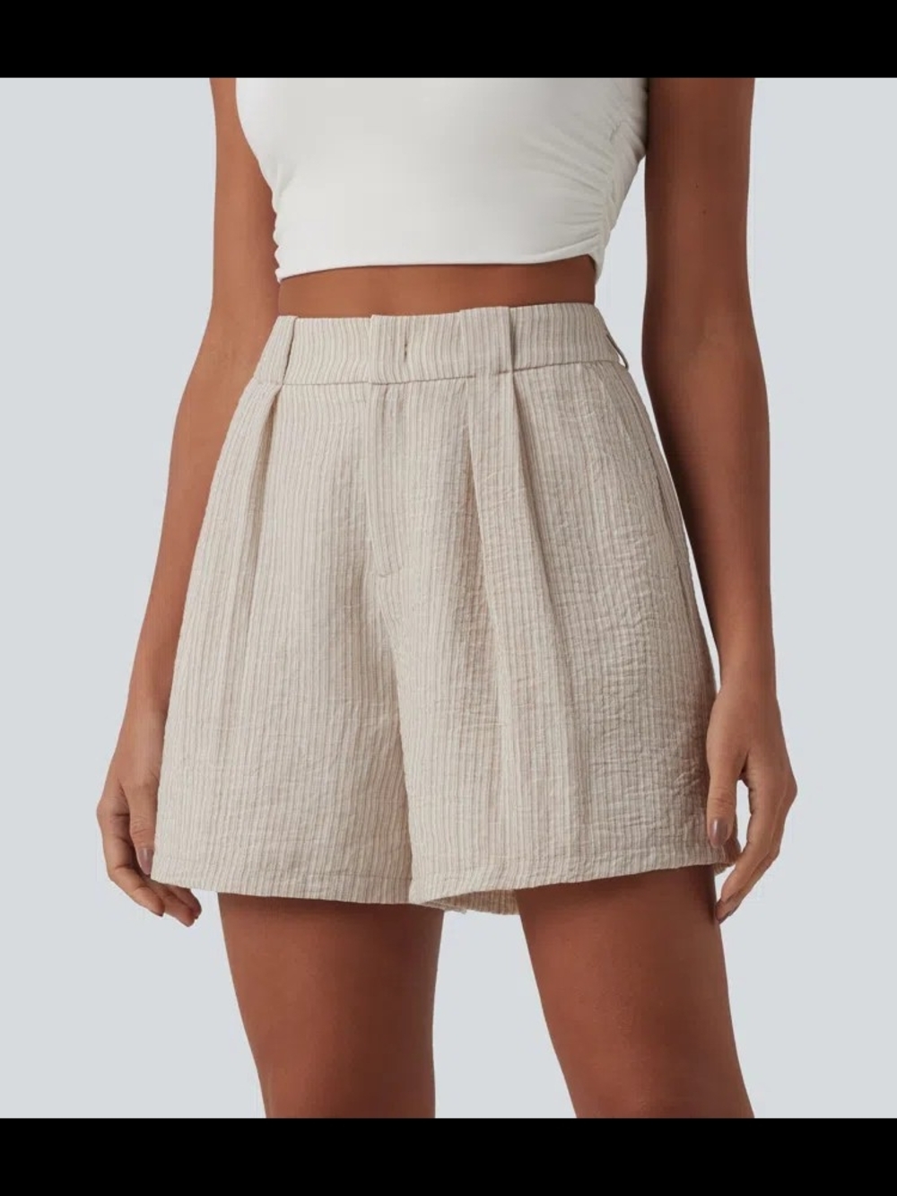 HALARA Neutral Pleated High-Rise Bermuda Shorts